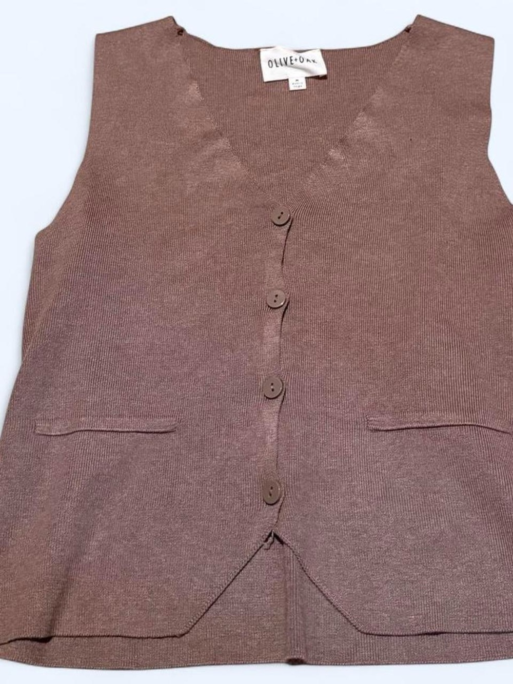 Olive & Oak Brown V-Neck Button Knit Vest